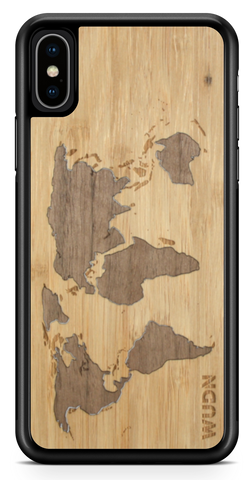 Slim Wooden Phone Case (Bamboo Inlay - World Map Traveler)