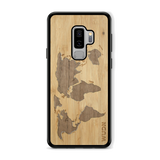 Slim Wooden Phone Case (Bamboo Inlay - World Map Traveler)