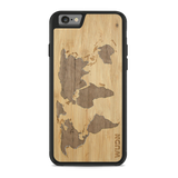 Slim Wooden Phone Case (Bamboo Inlay - World Map Traveler)