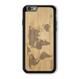 Slim Wooden Phone Case (Bamboo Inlay - World Map Traveler)