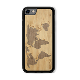 Slim Wooden Phone Case (Bamboo Inlay - World Map Traveler)