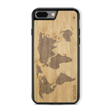 Slim Wooden Phone Case (Bamboo Inlay - World Map Traveler)