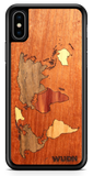 Slim Wooden Phone Case (Mahogany Inlay - World Map Traveler)