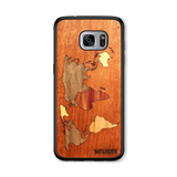 Slim Wooden Phone Case (Mahogany Inlay - World Map Traveler)