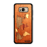 Slim Wooden Phone Case (Mahogany Inlay - World Map Traveler)
