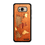 Slim Wooden Phone Case (Mahogany Inlay - World Map Traveler)