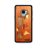 Slim Wooden Phone Case (Mahogany Inlay - World Map Traveler)