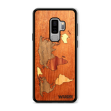 Slim Wooden Phone Case (Mahogany Inlay - World Map Traveler)
