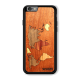 Slim Wooden Phone Case (Mahogany Inlay - World Map Traveler)