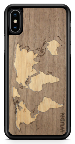 Slim Wooden Phone Case (Walnut Inlay - World Map Traveler)