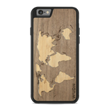 Slim Wooden Phone Case (Walnut Inlay - World Map Traveler)