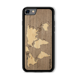 Slim Wooden Phone Case (Walnut Inlay - World Map Traveler)