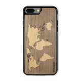Slim Wooden Phone Case (Walnut Inlay - World Map Traveler)