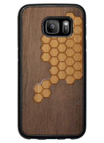 Slim Wooden Phone Case (Honeycomb Inlay with Bamboo & Black Walnut)