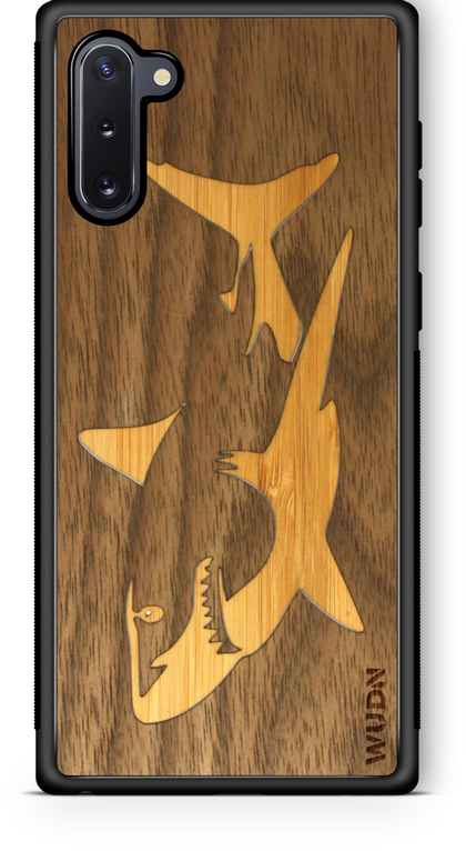 Slim Wooden Phone Case (Great White Shark with Bamboo in Black Walnut)