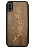 Slim Wooden Phone Case (Great White Shark with Bamboo in Black Walnut)