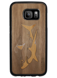 Slim Wooden Phone Case (Great White Shark with Bamboo in Black Walnut)
