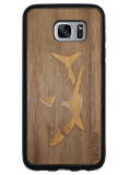 Slim Wooden Phone Case (Great White Shark with Bamboo in Black Walnut)