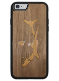 Slim Wooden Phone Case (Great White Shark with Bamboo in Black Walnut)