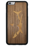 Slim Wooden Phone Case (Great White Shark with Bamboo in Black Walnut)