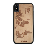 Slim Wooden Phone Case (World Map in Words Traveler in Mahogany)