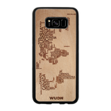 Slim Wooden Phone Case (World Map in Words Traveler in Mahogany)