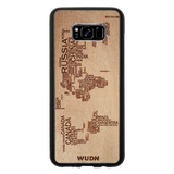 Slim Wooden Phone Case (World Map in Words Traveler in Mahogany)