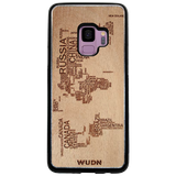 Slim Wooden Phone Case (World Map in Words Traveler in Mahogany)