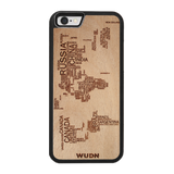 Slim Wooden Phone Case (World Map in Words Traveler in Mahogany)