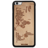 Slim Wooden Phone Case (World Map in Words Traveler in Mahogany)