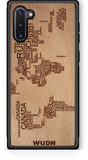 Slim Wooden Phone Case (World Map in Words Traveler in Mahogany)