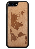 Slim Wooden Phone Case (World Map Traveler in Mahogany)